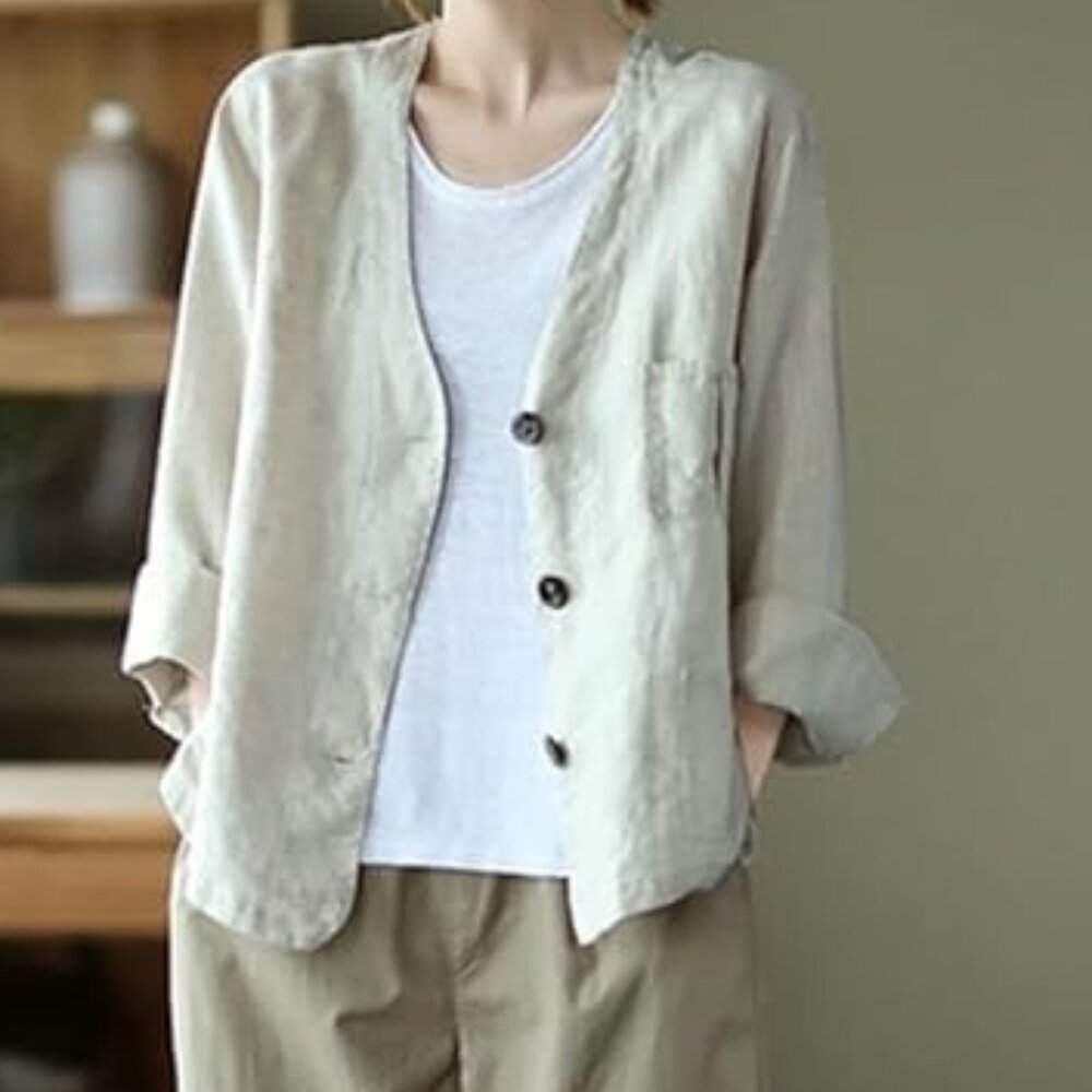 Women's Linen Blazer - Cream - Size S NWT